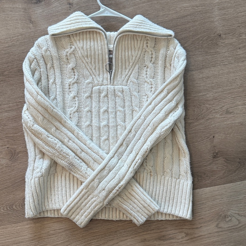 Cream Cable-Knit Half-Zip Sweater